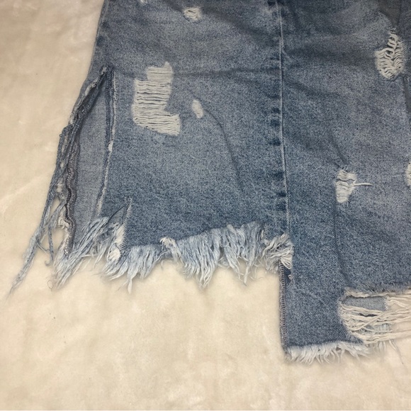 Zara Distressed Front Zip Midi Aysemetrical Denim Jean Skirt Size Small - Picture 7 of 16
